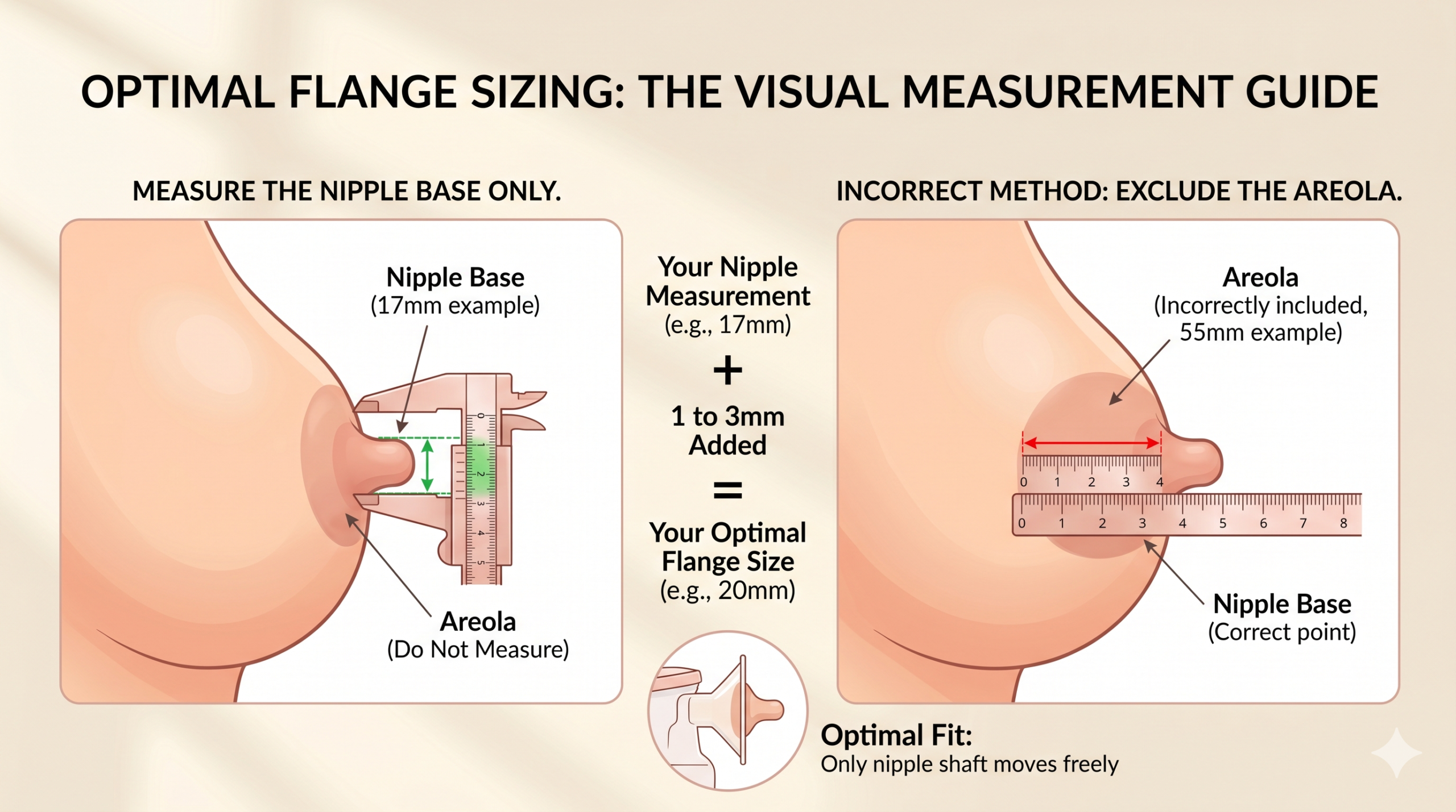 Flange sizing visual guide measuring nipple base
