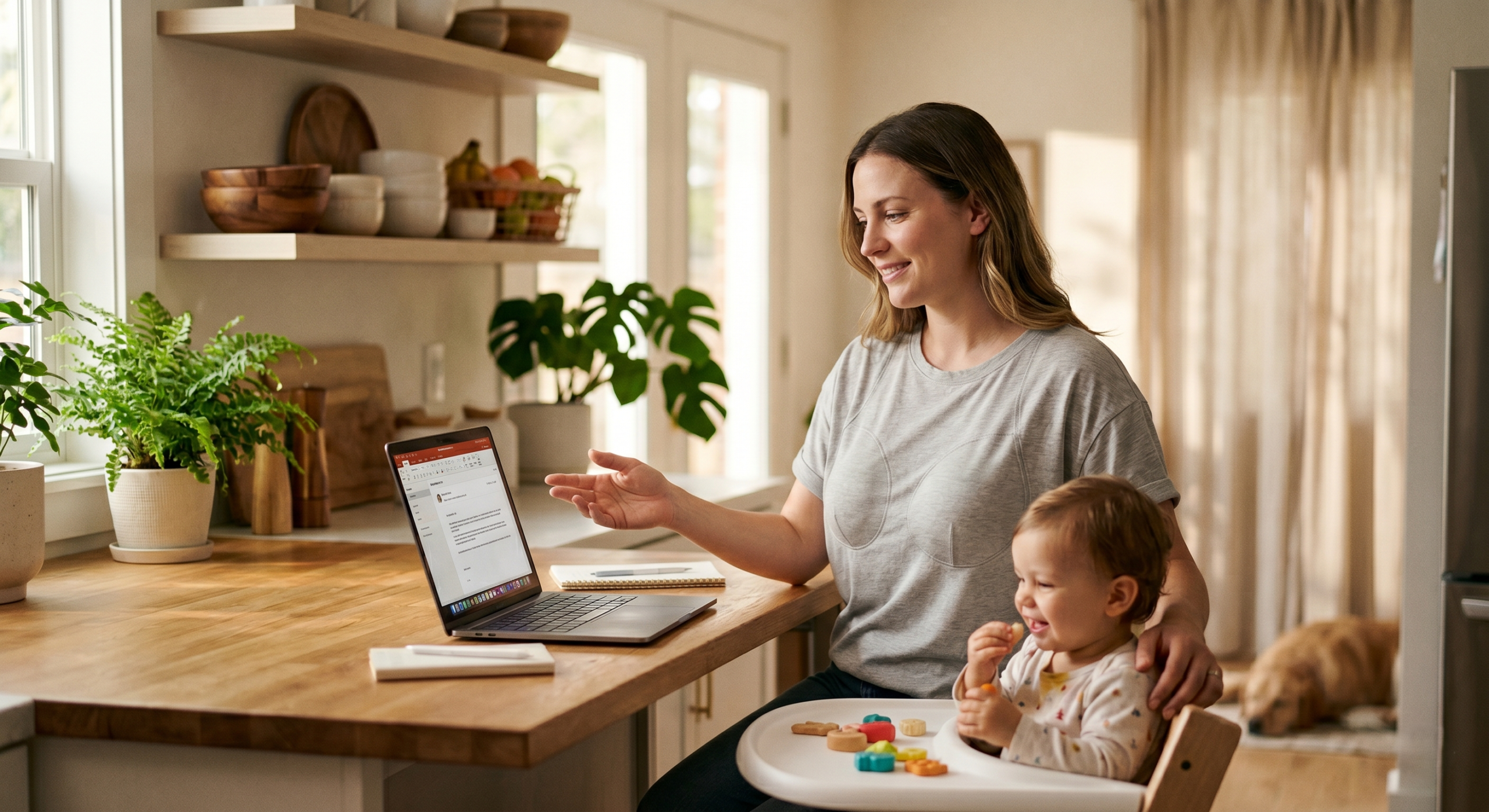 Mother using a modern wearable breast pump